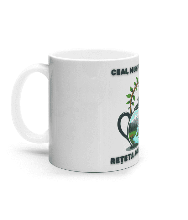 Cană ceramică albă „Ceai, munte și liniște – rețeta fericirii mele” - imagine 2