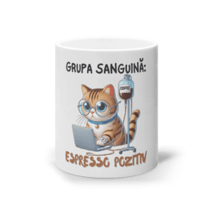 Cană ceramică albă „Grupa Sanguină: Espresso Pozitiv”