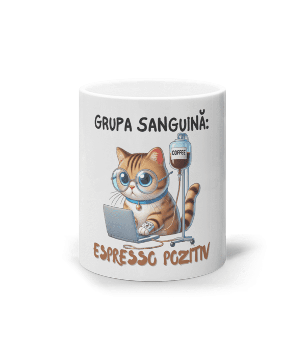 Cană ceramică albă „Grupa Sanguină: Espresso Pozitiv”