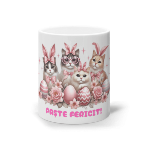 Cană ceramică albă „Paște fericit de la pisici”