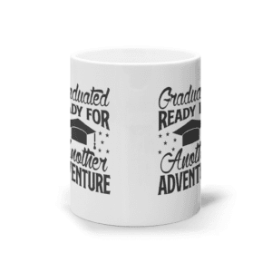 Cană ceramică albă „Graduated. Ready for another adventure”