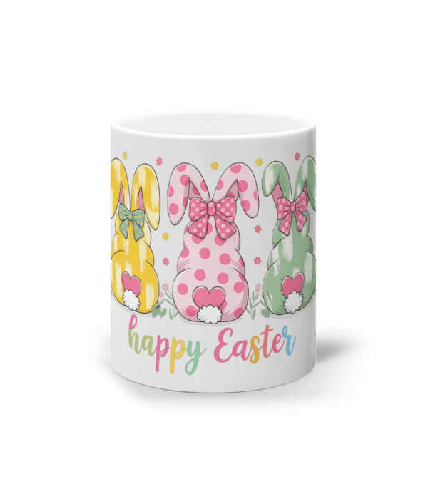 Cana ceramica alba Happy Easter 3 iepurasi cadou amuzant personalizat de Paste