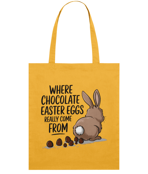 Sacoșă din bumbac „Where chocolate Easter Eggs really come from” - imagine 3