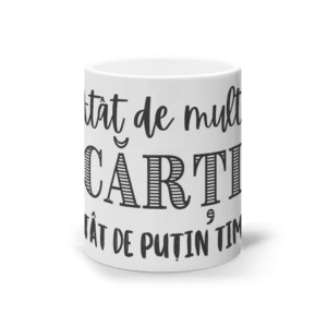 Cană ceramică albă „Atât de multe cărți, atât de puțin timp”