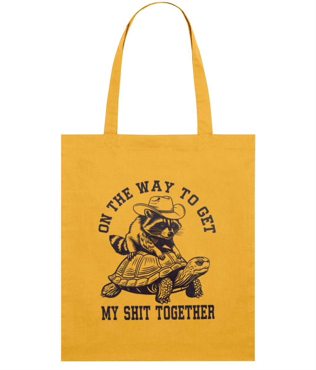Sacosa din bumbac pentru iubitorii de umor si sarcasm cadou personalizat on my way to get my shit together