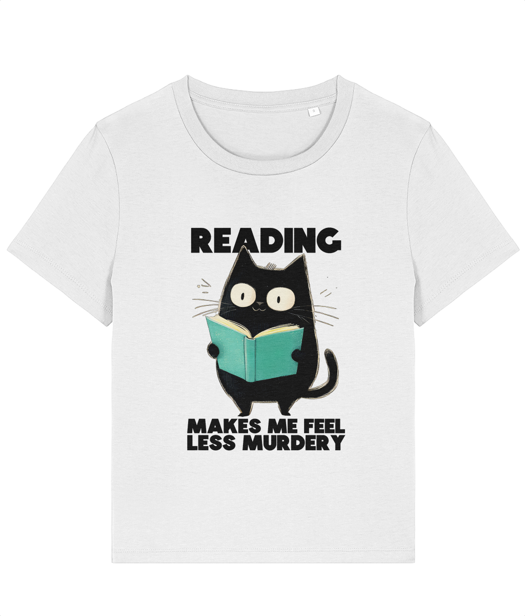 Tricou dama Reading makes me feel less murdery pentru iubitoarele de carti si pisici femei