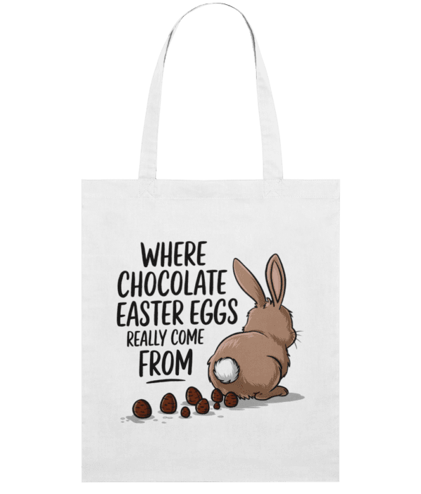 Sacoșă din bumbac „Where chocolate Easter Eggs really come from” - imagine 2