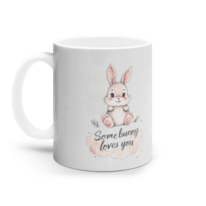 Cană ceramică albă „Somebunny loves you”