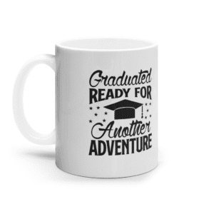 Cană ceramică albă „Graduated. Ready for another adventure”