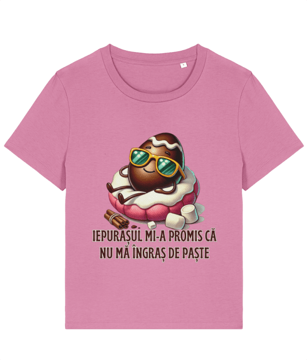 Tricou dama Iepurasul mi-a promis ca nu ma ingras de Paste cadou amuzant personalizat