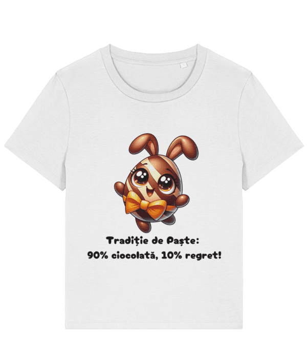 Tricou dama traditie de paste cicolata si regret cadou amuzant personalizat de iepuras