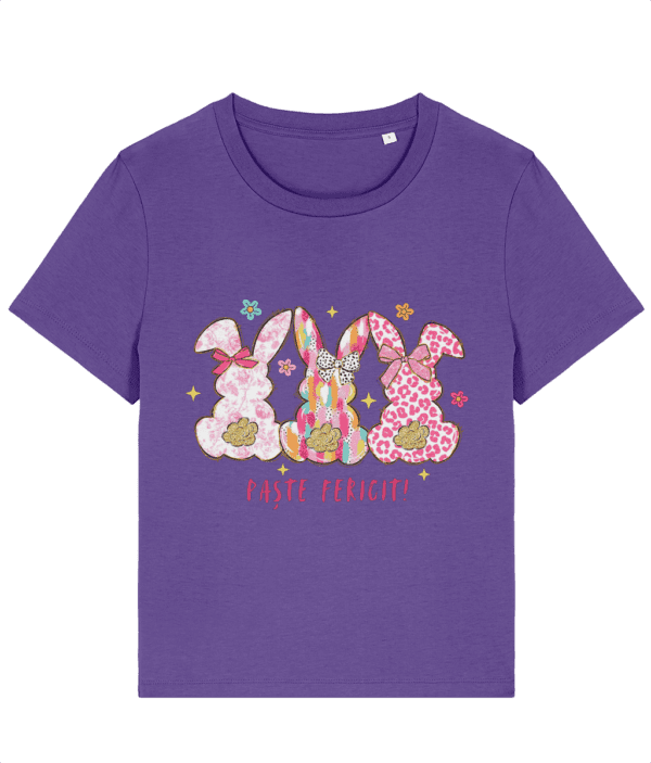 Tricou damă „Paște fericit 3 iepurași” - imagine 3