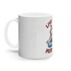 Cană ceramică albă „Live in the meowww”