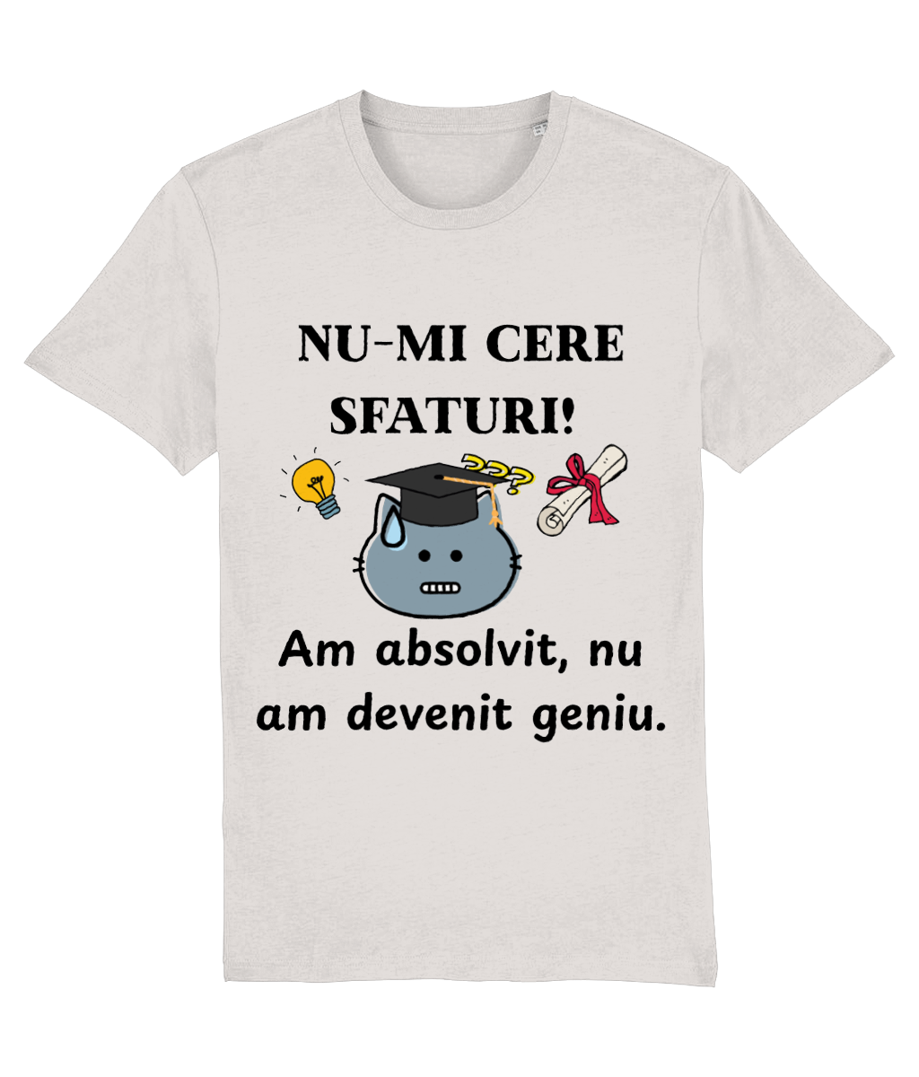 Tricou personalizat cadou amuzant de absolvire pentru iubitorii de pisici si ironie liceu facultate licenta bacalaureat fete baieti Am absolvit nu am devenit geniu