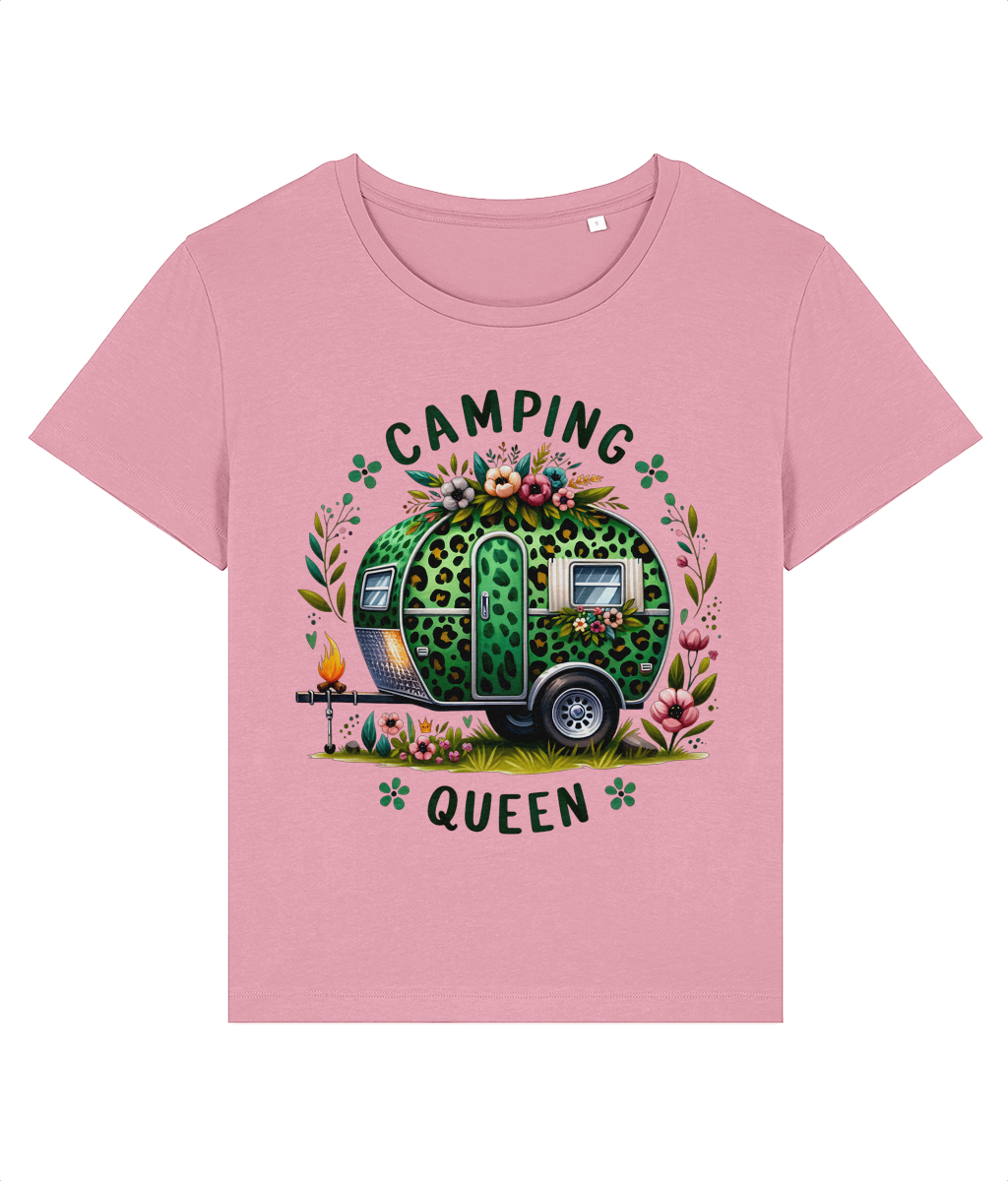 Tricou dama Camping queen cadou personalizat pentru iubitoarele de camping, rulotism si campat in natura
