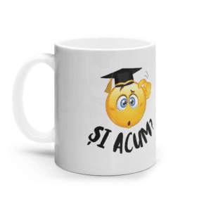 Cană ceramică albă „Și acum?”