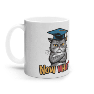 Cană ceramică albă „Now what?”