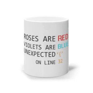 Cană ceramică albă „Roses are red, violets are blue”