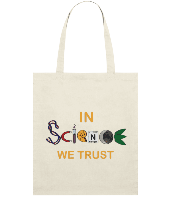 Sacosa din bumbac cadou personalizat amuzant pentru iubitorii de stiinta si cunoastere biologie chimie fizica geografie profesori In science we trust