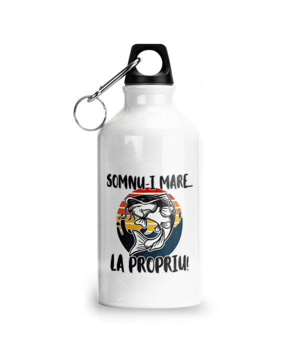 Bidon sport din aluminiu cu carabina pentru iubitorii de mers la pescuit si peste pescari amatori si profesionisti pasionati Somnu-i mare... la propriu