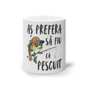 Cană ceramică albă „Aș prefera să fiu la pescuit”
