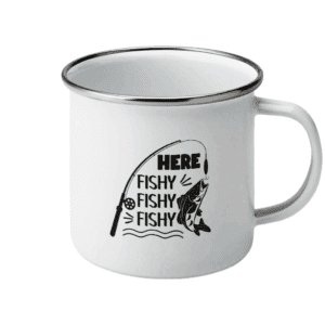 Cană emailată „Here fishy, fishy, fishy”