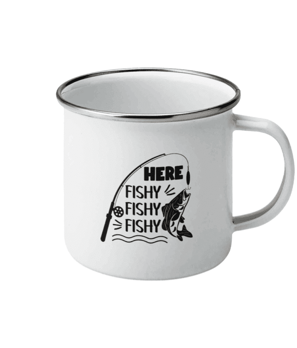Cană emailată „Here fishy, fishy, fishy” - imagine 2