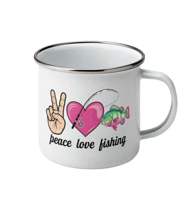 Cană emailată „Peace, love, fishing” - imagine 3