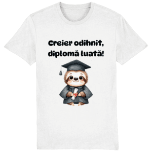 Tricou unisex „Creier odihnit, diplomă luată”