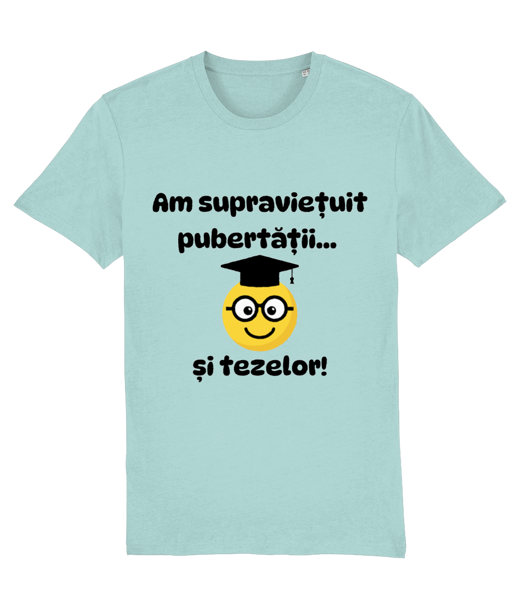 Tricou personalizat cadou amuzant pentru absolventi gimnaziu liceu Am supravietuit pubertatii si tezelor