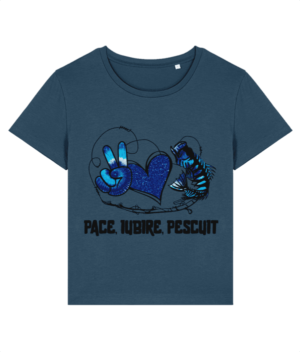 Tricou dama cadou personalizat amuzant pentru femei si fete iubitoare pasionate de pescuit Pace Iubire Pescuit
