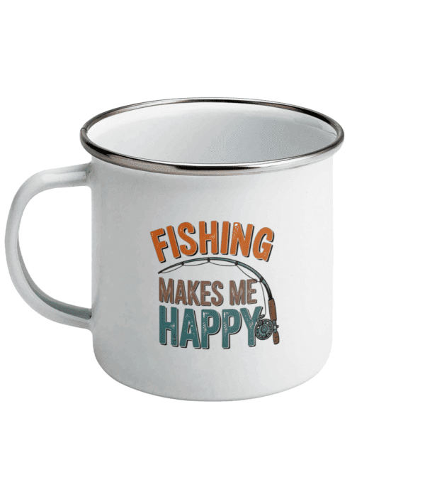 Cana emailata vintage cadou personalizat pentru iubitorii de pescuit pescari amatori sau profesionisti pasionati Fishing makes me happy