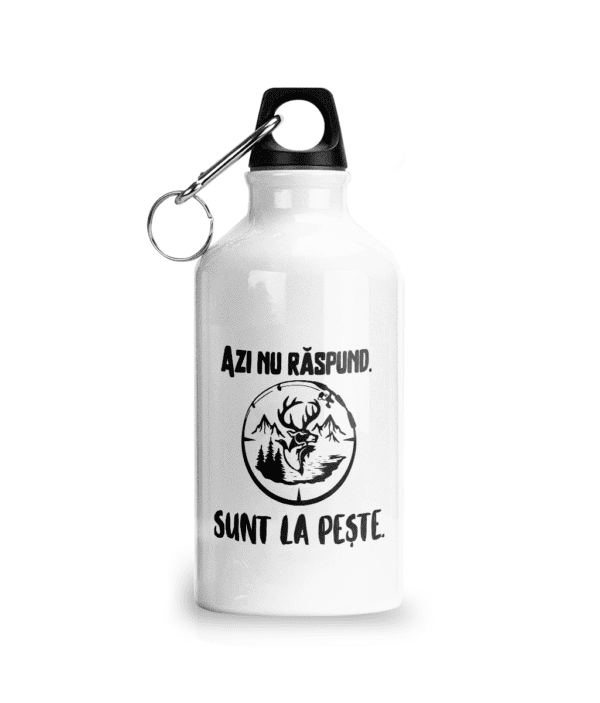 Bidon din aluminiu cu carabina pentru iubitorii de mers la peste si pescuit perscari amatori si profesionisti cadou personalizat pentru pasionati Azi nu raspund. Sunt la peste