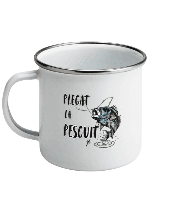 Cana emailata alba personalizata amuzanta pentru apa ceai cafea pentru pescari amatori sau profesionisti cadou barbati baieti iubitori de pescuit