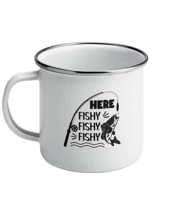 Cana emailata pentru iubitorii de peste si pescuit pescari amatori si profesionisti pasionati cadou personalizat Here fishy, fishy, fishy
