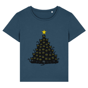 Tricou damă „Pomul de Crăciun… cu mustăți” – Pentru iubitoarele de pisici și sărbători