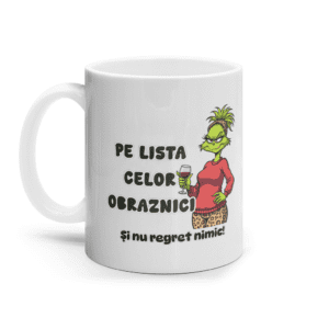 Cană „Pe lista celor obraznici. Și nu regret nimic!” – Umor de Crăciun, la fiecare înghițitură